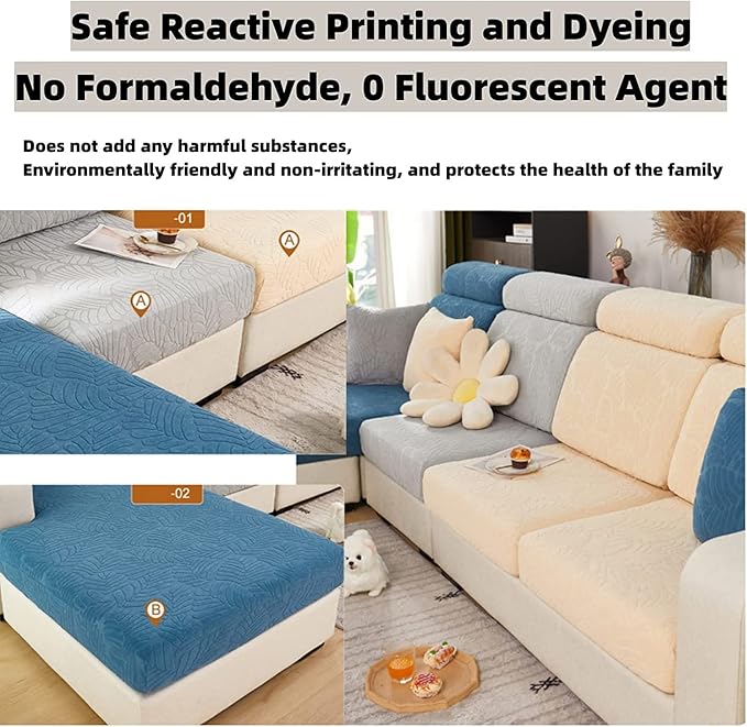 Couch Cushion Covers for Sofa Couch Covers Wear-Resistant Universal Sofa Cover Washable Stretch for Sectional Slipcovers (Texture-Sea Blue,Large Double Seat Cover)