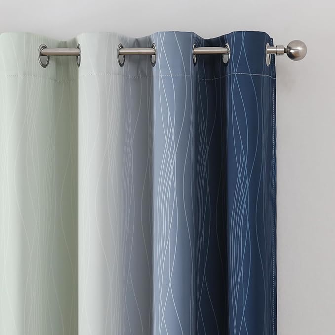 Estelar Textiler Sage Green and Navy Blue Gradient Blackout Curtains for Bedroom 96 Inch Length 2 Panels Set, Thermal Insulated Ombre Drapes, Full Light Blocking Curtains for Living Room,52Wx96L