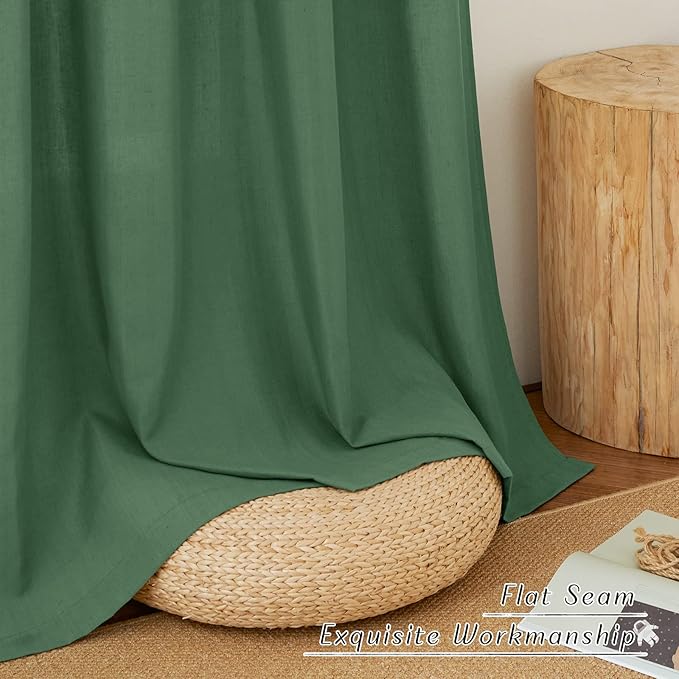 NICETOWN Thick Linen Olive Green Curtains for Bedroom, Grommet Window Treatment Privacy Added with Light Filtering Flax Linen Blend Drapes for Nursery, 2 Panels, W55 x L63