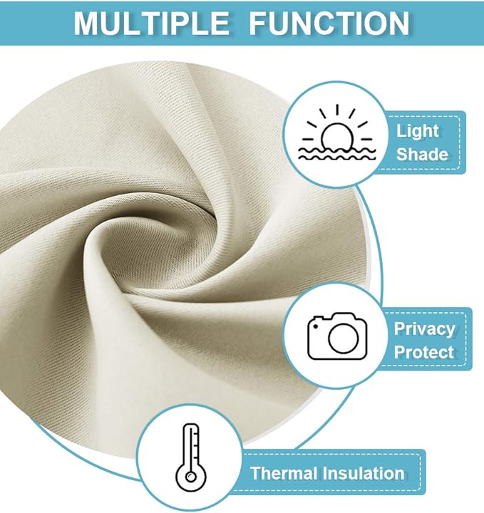 RYB HOME Short Curtains for Bedroom, Room Darkening Insulated Summer Heat Light UV Blocking Energy Saving Drapes for Nursery, Width 42 by Length 48, Beige, Set of 2