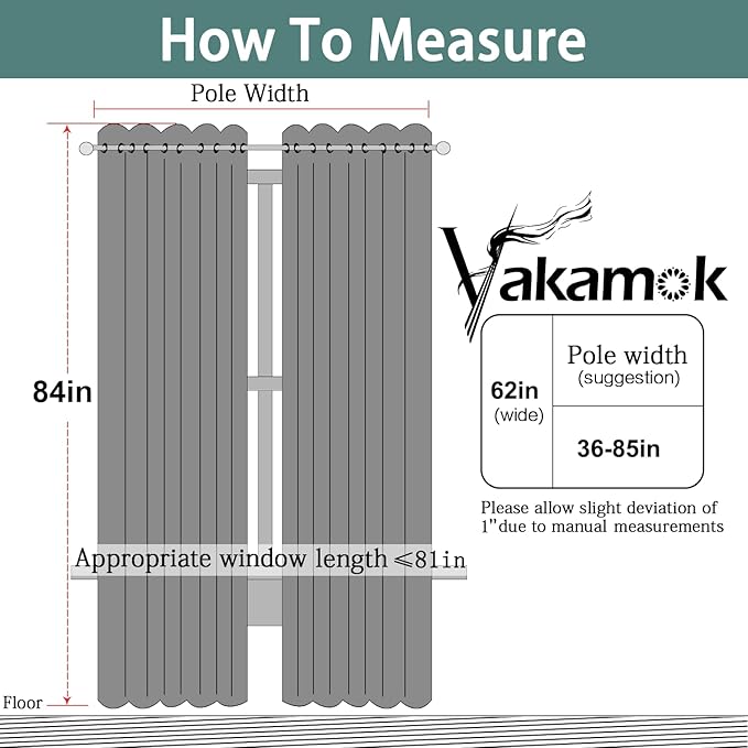 Yakamok Blackout Curtains Room Darkening Thermal Insulated with Grommet Window Curtain for Bedroom/Living Room(62Wx84L, Navy Blue, 2 Panels)