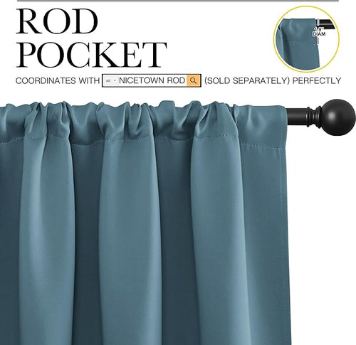 2 Panels Blackout Curtains, Rod Pocket Thermal – Smoky Blue, W42 X L30