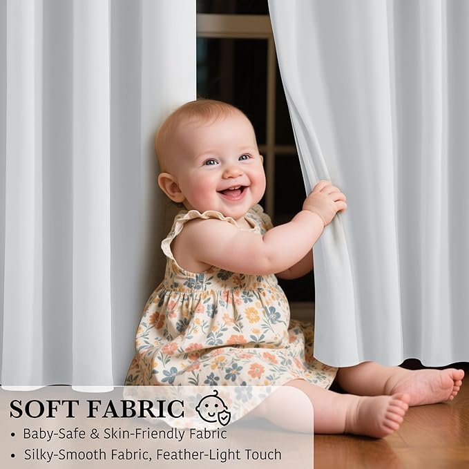 RYB HOME White 100% Blackout Curtains, Short Thermal Insulated Heat & UV Blocking Total Room Darkening Privacy Drapes for Small Window, Width 34 by Length 30, White, 2 Panels