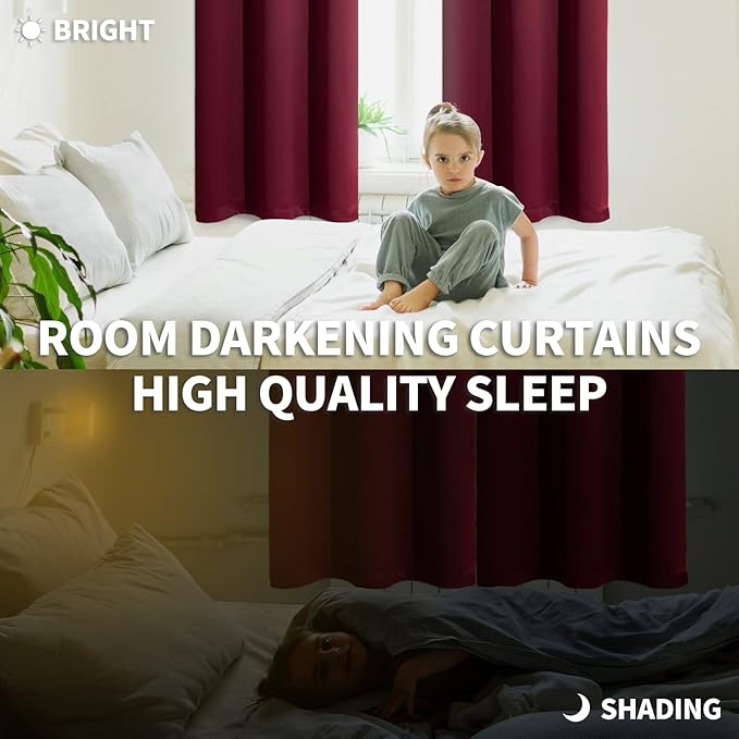 BGment Blackout Curtains for Bedroom - Grommet Thermal Insulated Room Darkening Curtains for Living Room, Set of 2 Panels (38 x 63 Inch, Burgundy)