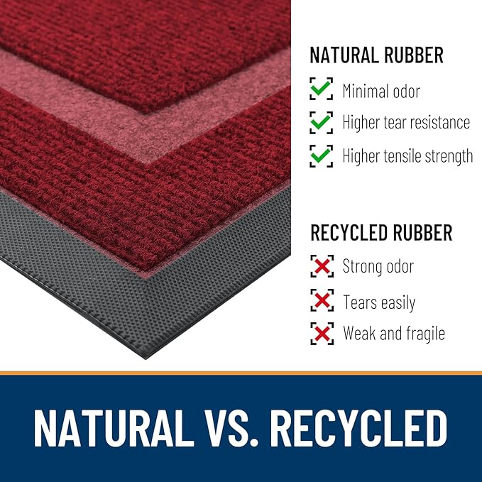 OLANLY Front Door Mat Indoor Outdoor Entrance, Waterproof All-Season, All-Weather Doormat, Sturdy Natural Rubber, Fade Resistant, Low Profile, Easy Clean Patio Porch Entryway Mat, 47x30, Wine Red