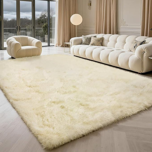 8x10 Fluffy Area Rugs for Living Room,Shag Area Rug for Bedroom,Ivory Soft Fuzzy Rug Non-Shedding Indoor Plush Carpet for Kids Bedroom Nursery Home Decor