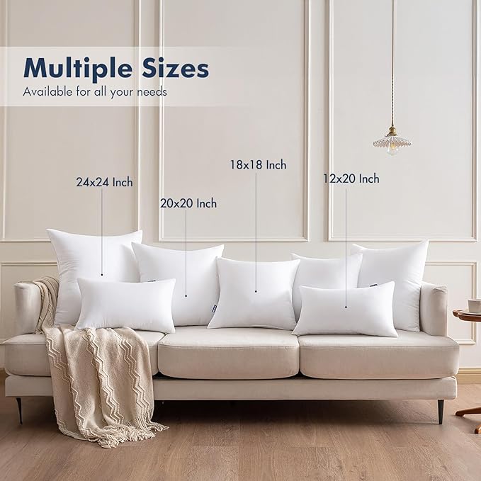MIULEE Throw Pillows Inserts, Pack of 2 28x28 Inch 100% Virgin Fiber Filling Bed Couch Pillows