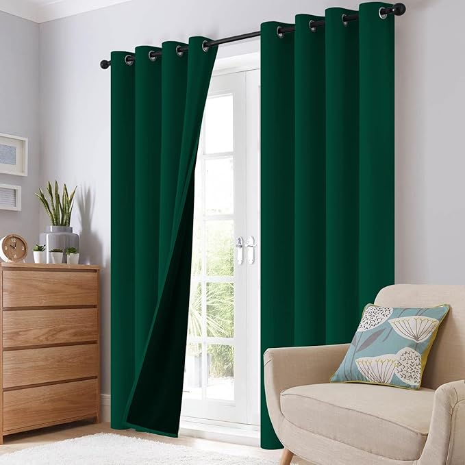 SimpleHome 100% Blackout Curtains for Bedroom,Thermal Insulated Dark Green Grommet Window Drapes Room Darkening Curtains for Living Room with Black Back,42 x 45 Inch,2 Panels
