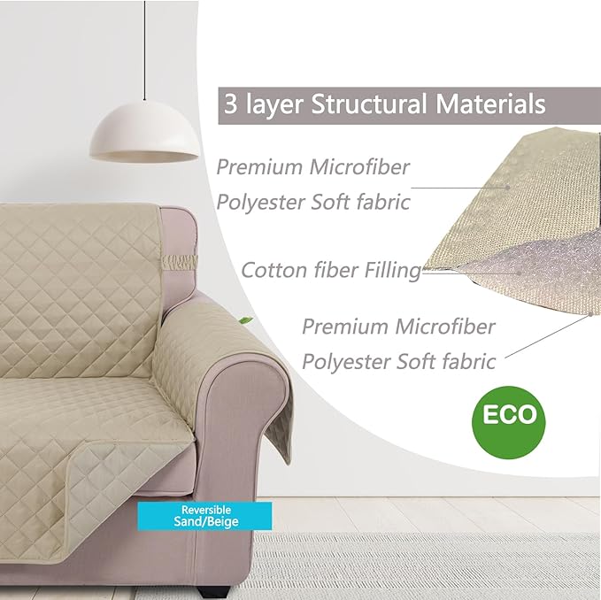 U-NICE HOME Loveseat Sofa Cover Reversible Couch Covers for 2 Cushion Couch for Dogs Furniture Protector Cover with Elastic Straps Water Resistant(Loveseat Small, Sand/Beige)