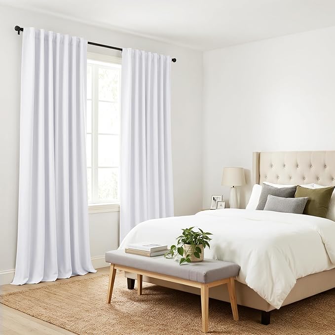 PONY DANCE 50% Light Filtering Curtains 84 inch Long, Back Tab & Rod Pocket Nursery Room Darkening Curtains for Bedroom and Living Room Decoration, 42 Inches Wide, 2 Panels Set, Pure White