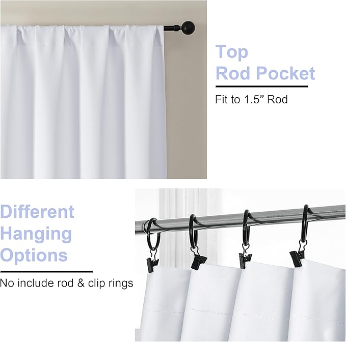 Simplebrand Ava Pure White Curtains for Bedroom 78 Inch Length 2 Panels Set, Light Filtering Window Treatment, Light Filtering Curtain Drapes, Soft Casual Rod Pocket Privacy Curtains, W40 x L78 Inch