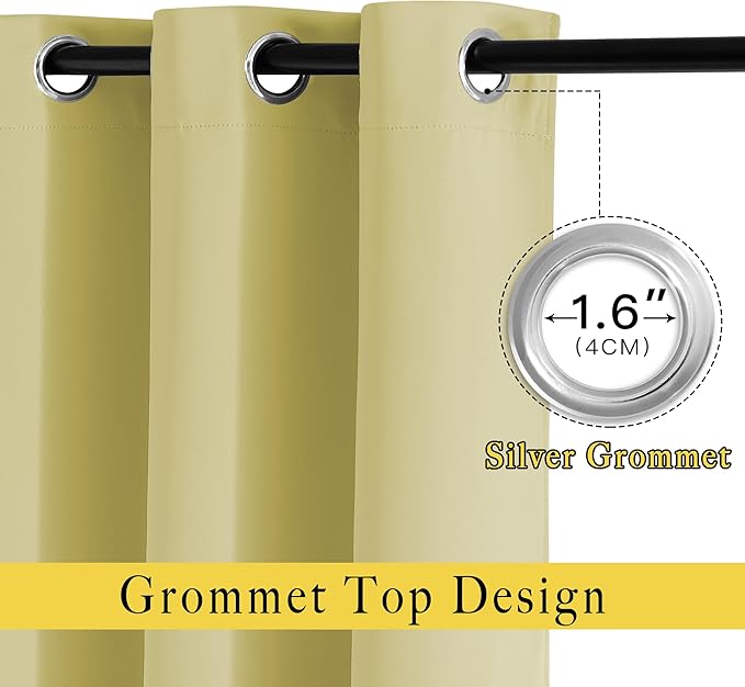 NICETOWN Paler Yellow Room Darkening Curtains for Living Room, Window Treatment Thermal Insulated Room Darkening Grommet Drapes Sound Dampening for Bedroom, 2 Panels, W37 x L72