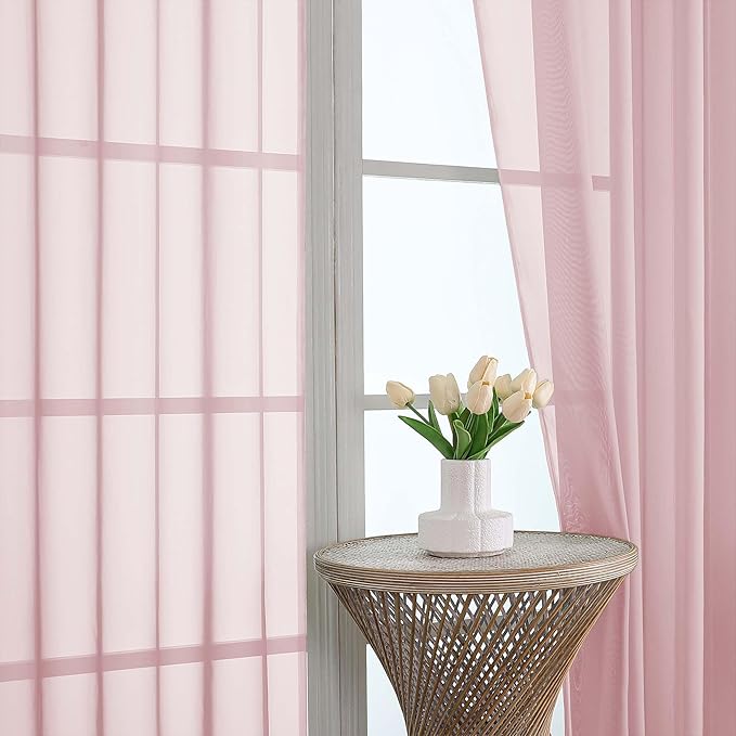 OWENIE Blush Sheer Curtains 72 Inches Long 2 Panels Set, Transparent Voile Sheer Curtain for Living Room Bedroom Window Sliding Glass Door Treatment, 59 x 72 Inch, Blush