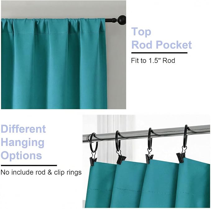 Simplebrand Ava Teal Blackout Curtains for Bedroom 72 Inch Length 2 Panels Set, Privacy Thermal Insulated Rod Pocket Door Window Curtains for Patio French Door Front Door, W40 x L72 Inch