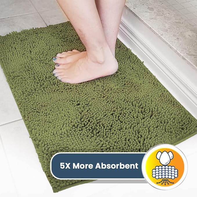 Muddy Mat® | Super Absorbent Door Mat Indoor, Microfiber Quick Dry Chenille Entryway Rug, Non-Slip Front Door Mat, Indoor Mats for Entryway, Machine Washable Pet Rug, Army Green 36" x 120"