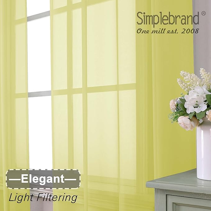 Simplebrand Lemon Sheer Curtains 84 Inches Long, Light Filtering Rod Pocket Solid Color Window Sheer Curtain Panels, Elegant Curtains & Drapes for Living Room, Bedroom 2 Panels (Lemon, 42" W x 84" L)