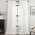 Extra Long White Curtain 132 inches Long 2 Panels Set Back Tab Light Filtering Cotton Textured Curtain Modern Farmhouse Coastal Decor Off White Linen Drapes 132 inch Length for Large Window 11 FT Tall