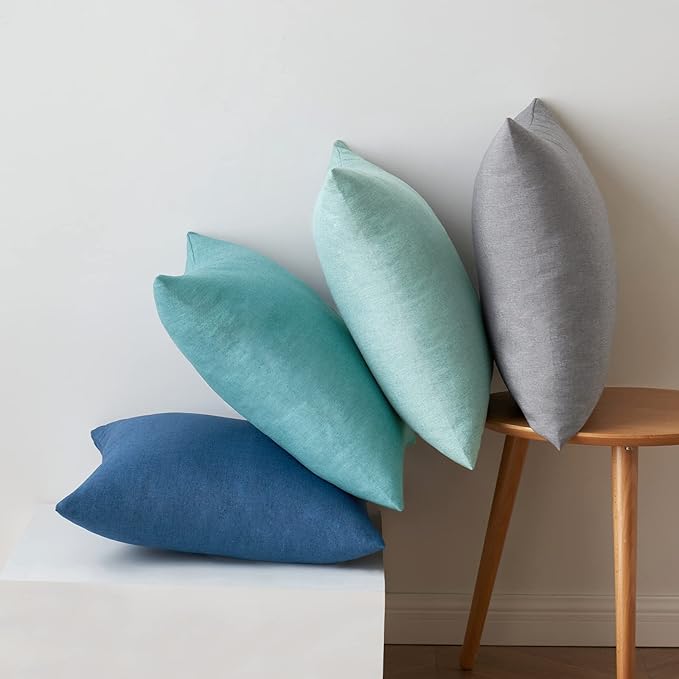 MIULEE Pack of 4 Decorative Outdoor Throw Pillow Covers Linen Waterproof Pillow Covers Farmhouse Cushion Cases for Patio Garden Tent Balcony Couch Sofa 18x18 inch Blue