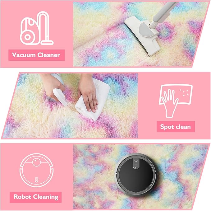 yulidayang Rainbow Fluffy Round Area Rugs for Bedroom,5'X5'Shag Circle Area Rugs for Girls Room,Non Slip Fuzzy Plush Rug for Kids Room Living Room and Dorm Home Decor Rug