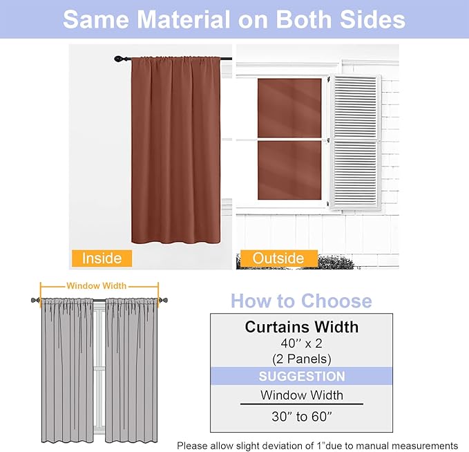 Simplebrand Ava Terracotta Short Blackout Curtains for Bedroom 45 Inches Long 2 Panels Set, Solid Thermal Insulated, Energy Saving Window Treatment Curtains Blackout Drapes, W40 x L45 Inch, Terracotta