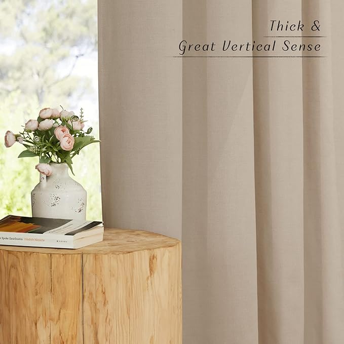 NICETOWN Taupe Short Linen Curtains for Kitchen, Thick Flax Small Window Treatments Semi Sheer Privacy Assured with Light Through for Cafe/Bathroom, W42 x L48, 2 Panels