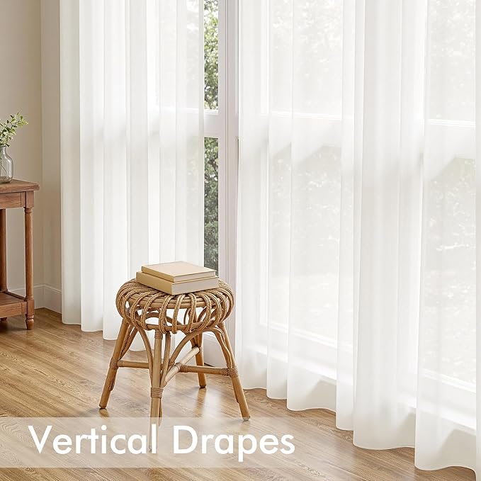 MIULEE Ivory Sheer Curtains 90 Inches Long, 4 Panels Set, Light Filtering Rod Pocket Voile Drapes for Living Room and Bedroom, Airy Soft Fabric Window Treatments, 42 x 90 Inches