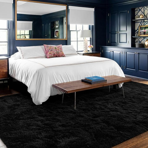 5x8 Ft Extra Large Shag Rugs for Living Room, Ultra Soft Fluffy Furry Area Rugs for Bedroom Indoor Floor, Aesthetic Carpet for Kids Home Decor (Black)
