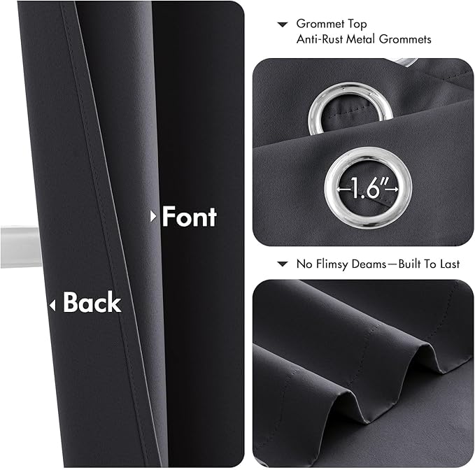 MIULEE Dark Grey Blackout Curtains for Bedroom Living Room 96 Inches Long 2 Panels, Thermal Insulated Room Darkening Drapes Solid Grommet Noise Reduction Light Blocking Window Treatments 40x96 Inch