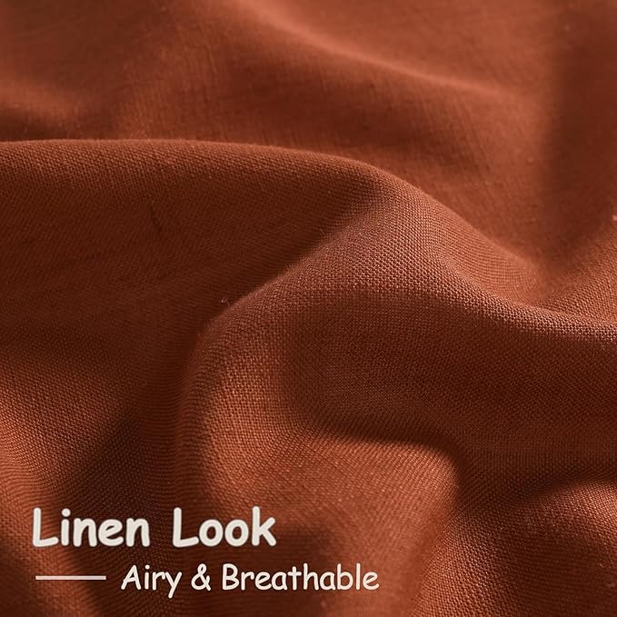 Nanspring Extra Long Linen Curtains 108 Inches Long 2 Panel Set Back Tab Terracotta Boho Rustic Farmhouse Curtain for Living Room Semi Sheer Floor to Ceiling High Window for Bedroom Office 60x108