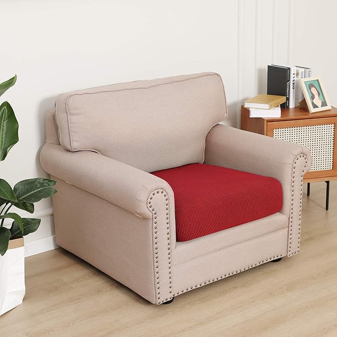 Easy-Going Stretch Chair Cushion Cover Sofa Cushion Furniture Protector Sofa Seat Sofa Slipcover Sofa Cover Soft Flexibility with Elastic Bottom(Chair Cushion, Christmas Red)
