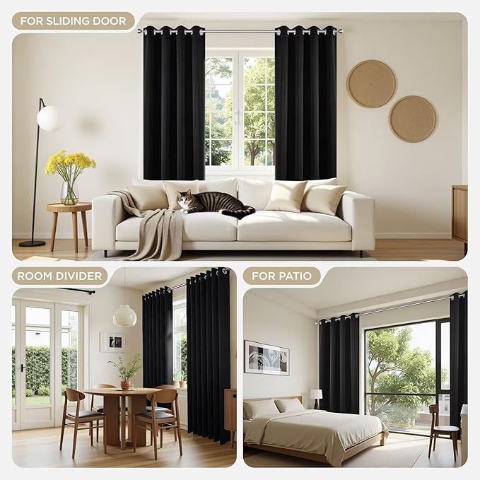 Joydeco Blackout Curtains 95 Inches Long 2 Panels Set, Thermal Insulated Long Curtains& Drapes 2 Burg, Room Darkening Drapes for Bedroom Living Room (Black, W37 x L95 Inch)
