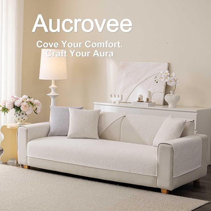 Soft Waterproof Chenille Cover Washable, Non Slip Sectional Sofa Covers for 3 Cushion Couch Sofa L Sharped Sofa Slipcover for Pets, Furniture Protector (1 PCS 36"x82" White)
