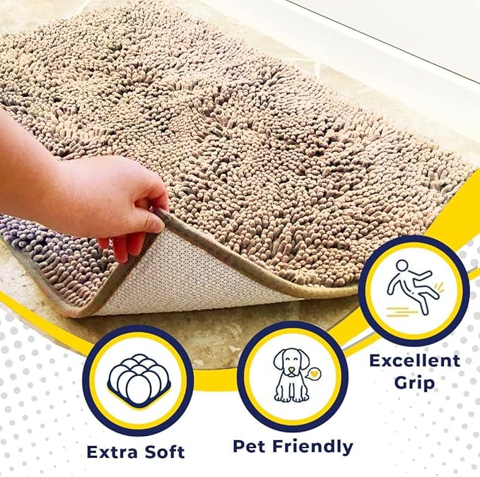 Muddy Mat® | Super Absorbent Door Mat Indoor, Microfiber Quick Dry Chenille Entryway Rug, Non-Slip Front Door Mat, Indoor Mats for Entryway, Machine Washable Pet Rug, Beige 16"x24"