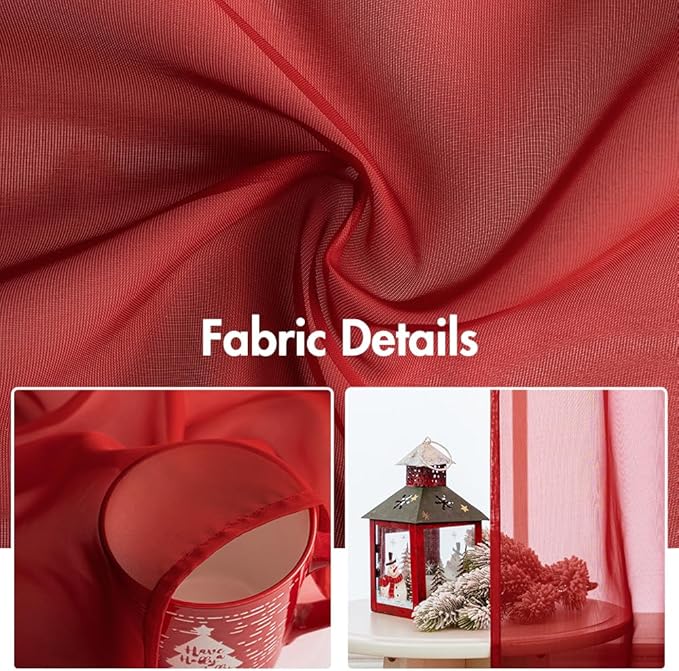MIULEE 2 Panels Red Solid Color Sheer Christmas Window Curtains Elegant Window Voile Panels/Drapes/Treatment for Bedroom Living Room (54X90 Inches)