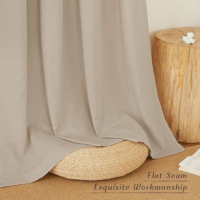 NICETOWN Linen Curtains 96 inches Long for Living Room, Grommet Semi Sheer Drapes Linen Weave Window Treatments Privacy Added with Light Filtering for Bedroom, Taupe, W34 x L96, 2 Panels