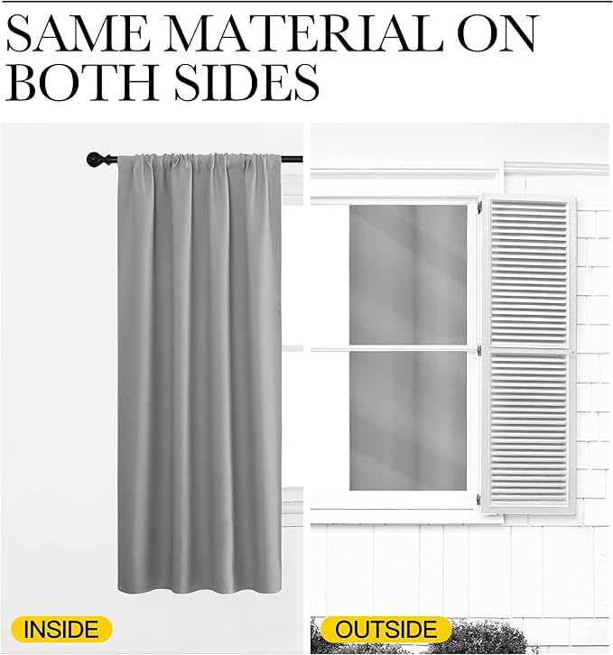 NICETOWN Short Room Darkening Curtains for Kitchen - Home Decoration Thermal Insulated Rod Pocket Blackout Blinds & Drapes for Small Windows (Silver Grey, 2 Panels, W34 x L45 -Inch)