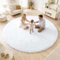 OLANLY White Round Rugs for Bedroom - Machine Washable, 7 ft Circle Area Rugs for Living Room, Soft and Fluffy Shaggy Carpet for Teen Girls and Boys, Nursery Rooms, Dorms, Home Decor Aesthetic