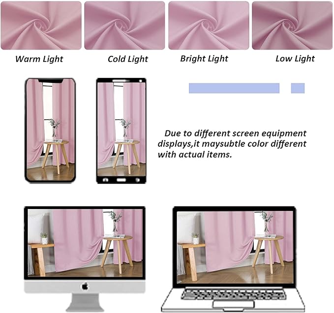 Simplebrand Ava Pink Short Blackout Curtains for Bedroom 45 Inches Long 2 Panels Set, Solid Thermal Insulated, Energy Saving Window Treatment Curtains Blackout Drapes, W40 x L45 Inch, Pink