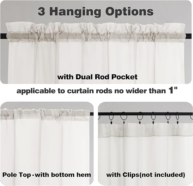Chyhomenyc Ivory Sheer Curtains Tier 36 inch Length 2 Panels, Light Filtering Airy Rod Pocket Short Curtains Window Treatment for Small Windows/Bathroom/Cafe/Living Room/Farmhouse, 42x36 Inch