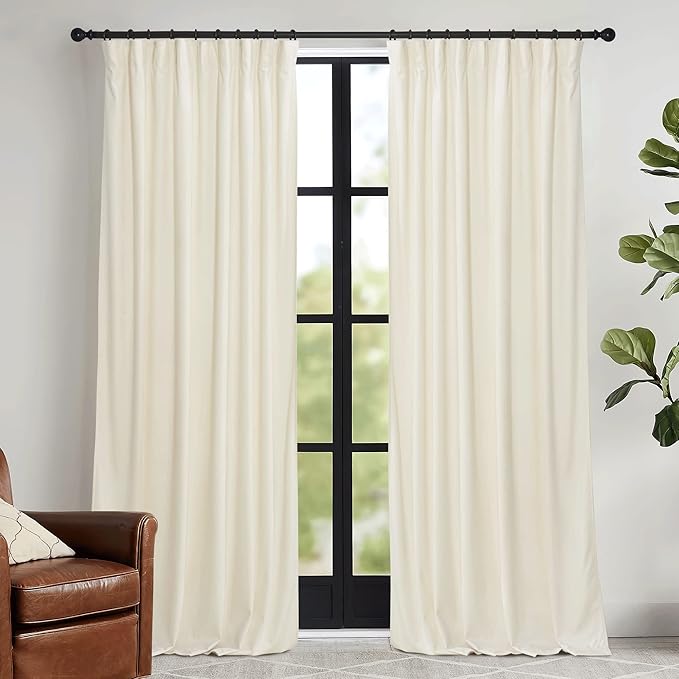 RYB HOME Ivory White Velvet Curtains 72 inches with Hook Belt, Soft Fabric Room Darkening Thermal Insulated Luxurious Home Decor Curtains for Living Room Bedroom, W 52" x L 72", 2 Panels Set