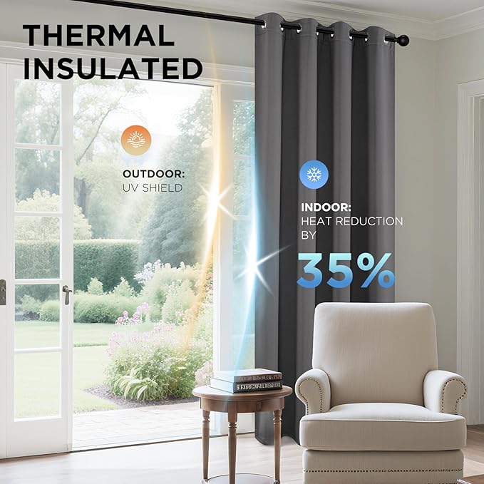 Joydeco Blackout Curtains 45 inch Length 2 Panels Set, Thermal Insulated Long Curtains & Drapes 2 Burg, Room Darkening Grommet Drapes for Bedroom Living Room Windows (W52 x L45 Inch, Light Grey)