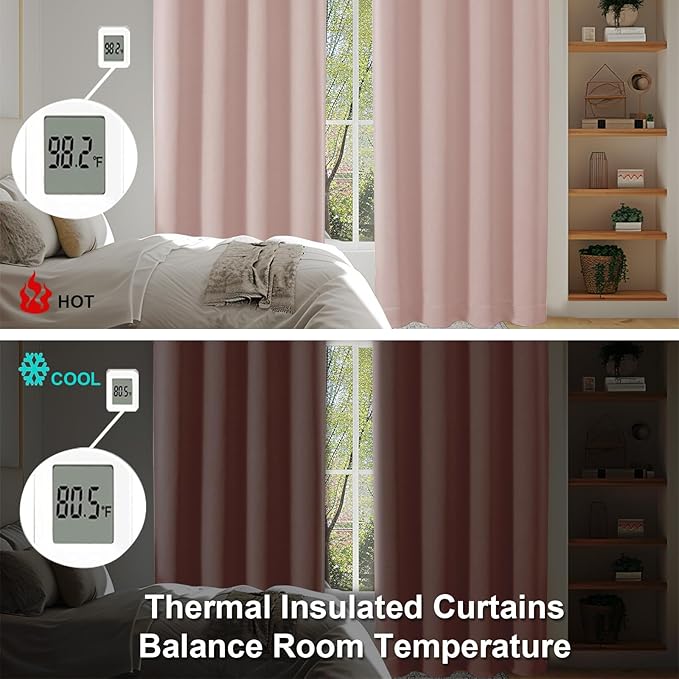 Simplebrand Blackout Extra 10ft Curtains for Patio 120 Inches Long 2 Panels Set, Solid Thermal Insulated Energy Saving Rod Pocket Window Treatment Curtains Blackout Drapes, 50" Wx120 L, Blush