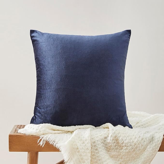 GIGIZAZA Navy Blue Velvet Pillow Covers 22x22,Square Solid Throw Pillow Covers Decorative Modern Pillows Big Vintage Cases for Couch Pack of 2