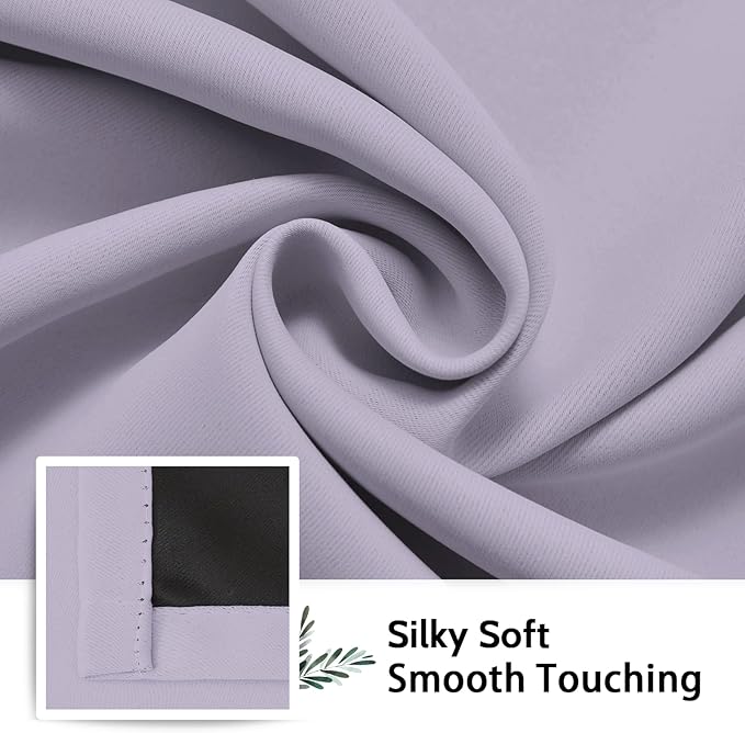 SimpleHome 100% Blackout Curtains for Bedroom,Thermal Insulated Lilac Grommet Window Drapes Room Darkening Curtains for Living Room with Black Back,38 x 84 Inch,2 Panels
