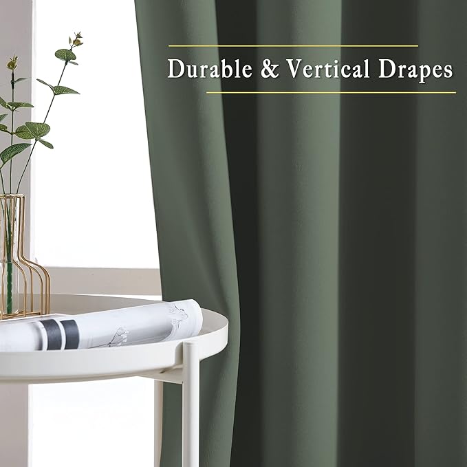 NICETOWN Living Room Curtains 95 inch Long - Sound Reducing Grommet Thermal Insulated Blackout Solid Drapes for Villa/Hall, Dark Mallard, 2 Panels, W52 x L95