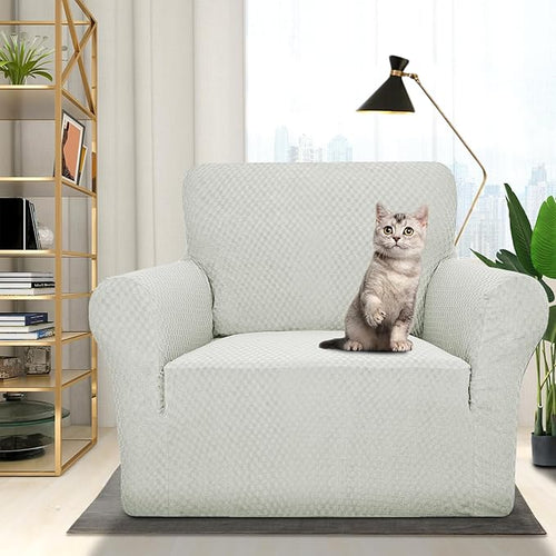 1 Piece Jacquard Chair Slipcovers for Living Room High – Small, Ivory