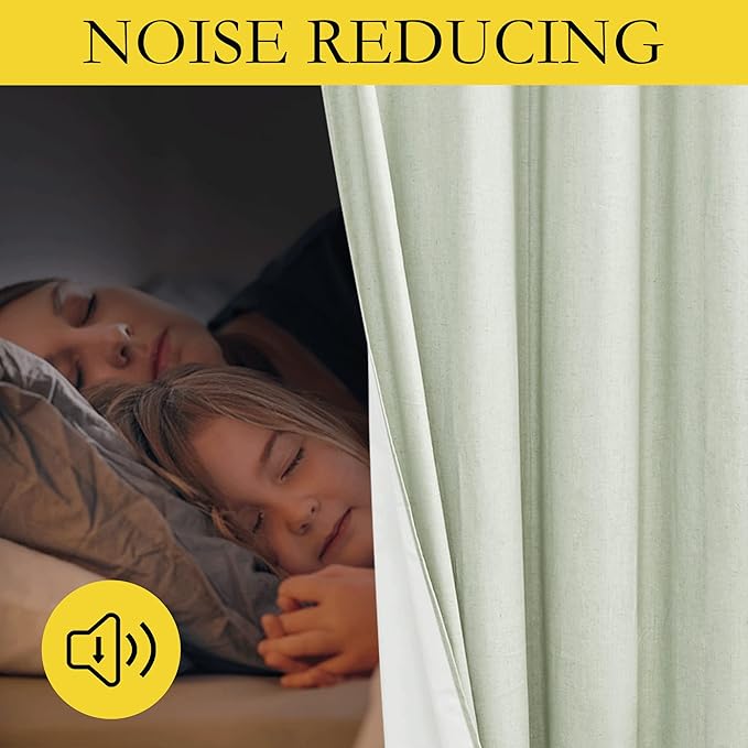 NICETOWN Sage Green 100% Blackout Linen Texture Curtains 80 inches Long 2 Panels for Boy's Room, Thermal Insulated Full Blackout 2-Layer Lined Drapes, Energy Efficiency Window Draperies