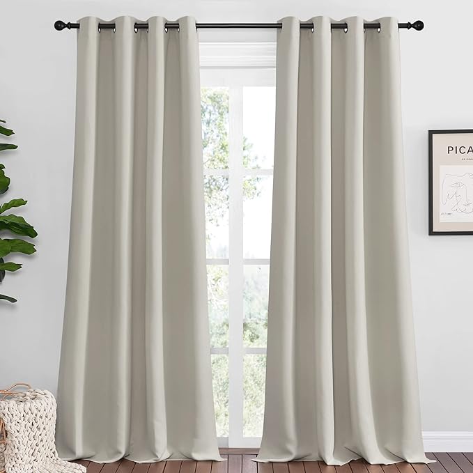 NICETOWN Natural Room Darkening Curtains 96" Long for Boho Farmhouse Home Decoration, Window Treatment Total Privacy Drape Panels for Bedroom Living Room Guest Room (55" Wide, Set of 2)