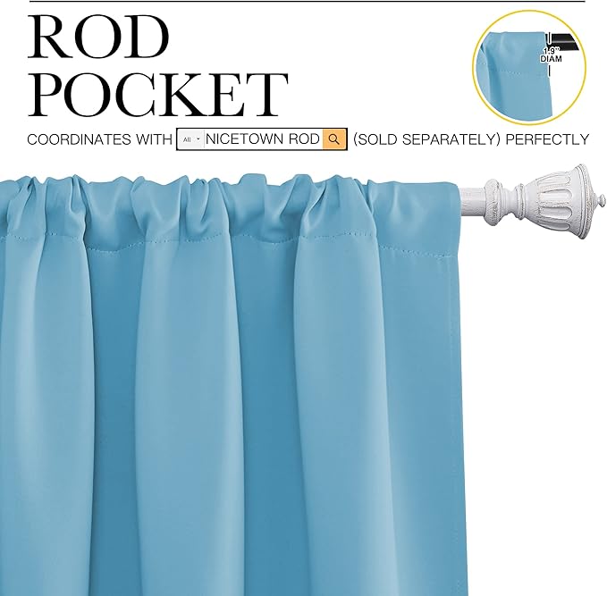 NICETOWN Kitchen Curtains, Short Blackout Curtains & Drapes, Home Decoration Privacy Thermal Insulated Curtains for Unicorn Theam Room (Teal Blue, 34" Wide, 45" Long, 2 PCs)