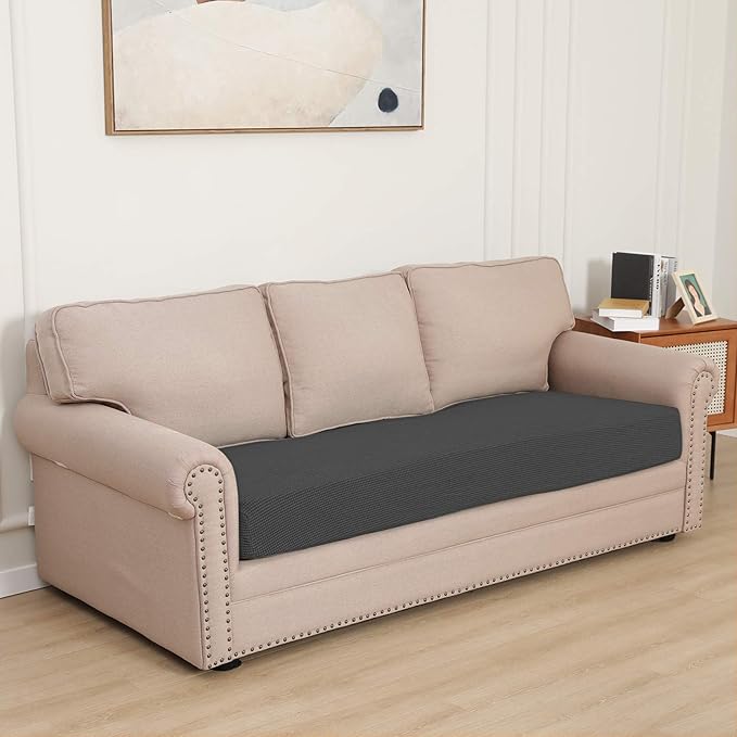 Easy-Going Stretch Cushion Cover Sofa Cushion Furniture Protector Sofa Seat Sofa slipcover Sofa Cover Soft Flexibility with Elastic Bottom(Oversized Sofa Cushion, Dark Gray)